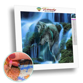 Loup en cascade | Kit broderie diamant - Animaux Chien Loup Produit