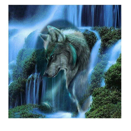 Loup en cascade | Kit broderie diamant - Animaux Chien Loup Produit