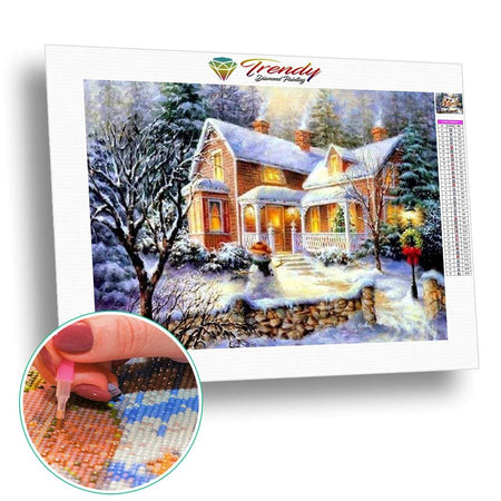 Maisons de village sous la neige en hiver - modèle M002 | Diamond Painting - Hiver Paysage Produit