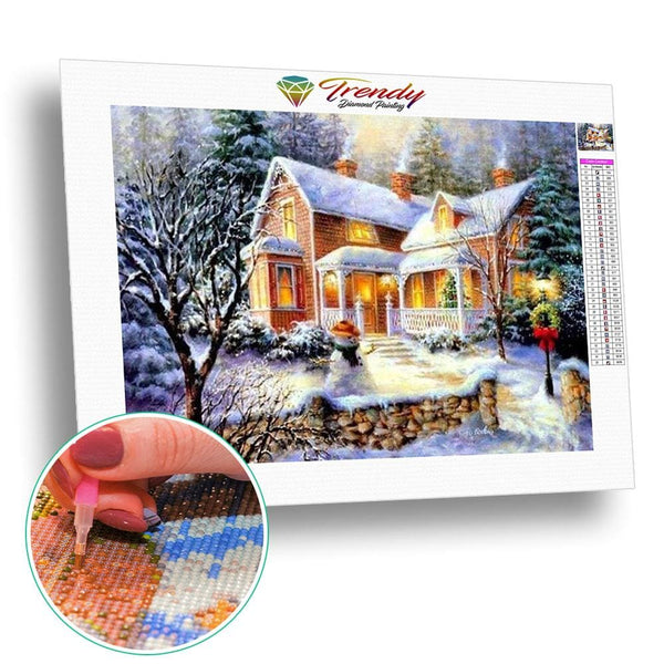Maisons de village sous la neige en hiver - modèle M002 | Diamond Painting - Hiver Paysage Produit