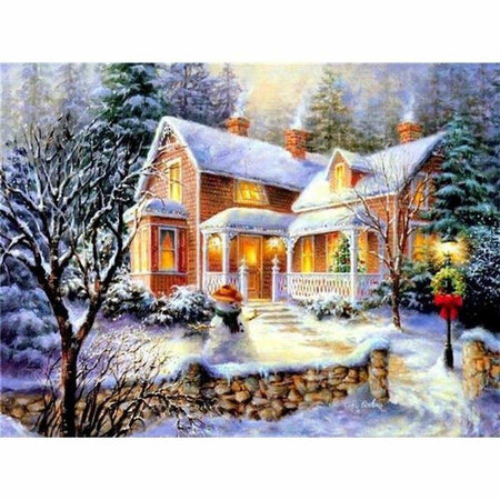 Maisons de village sous la neige en hiver - modèle M002 | Diamond Painting - Hiver Paysage Produit