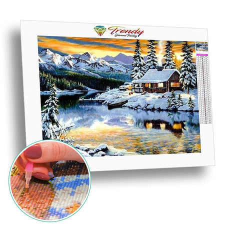 Maisons de village sous la neige en hiver - modèle M003 | Kit broderie diamant - Hiver Paysage Produit