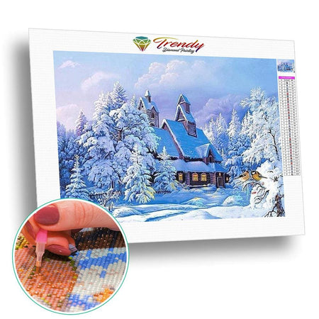 Maisons de village sous la neige en hiver - modèle M004 | Broderie diamant kit complet - Hiver Paysage Produit