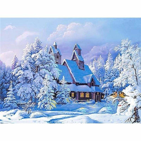Maisons de village sous la neige en hiver - modèle M004 | Broderie diamant kit complet - Hiver Paysage Produit