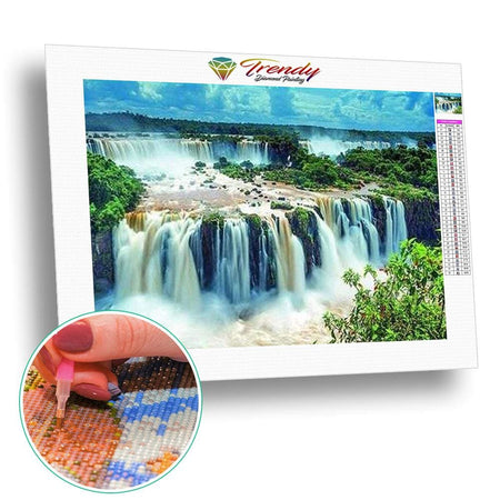 Majestueuse chute deau - modèle M001 | Broderie diamant kit complet - En forêt Paysage Produit Été