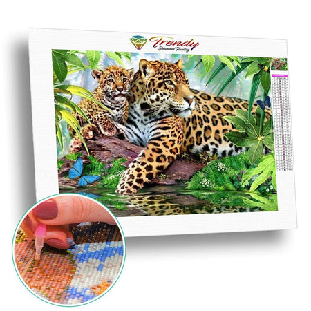 Maman léopard et son petit | Peinture diamant - Animaux Léopard Produit