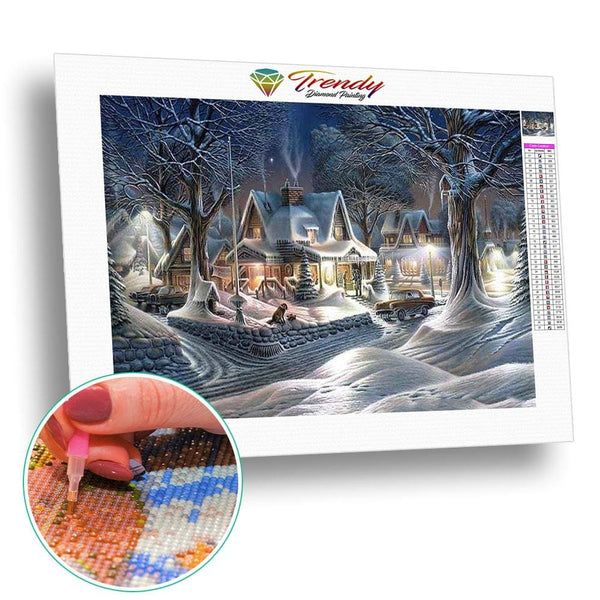 Manteau neigeux dans un décor hivernal | Broderie de diamant - Au village Paysage Produit