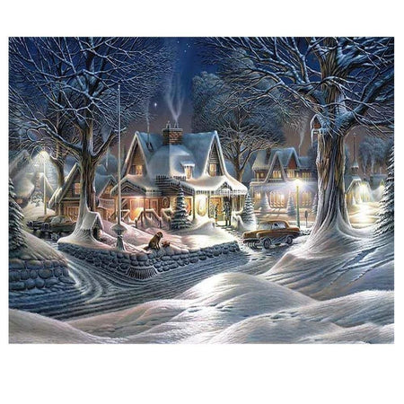 Manteau neigeux dans un décor hivernal | Broderie de diamant - Au village Paysage Produit