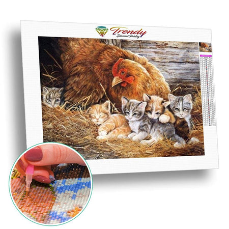 Mère poule et ses petits chatons | Broderie diamant complet - Animaux Autres animaux Chat Produit