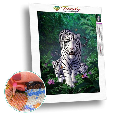 Mère tigre et ses 2 petits | Kit de broderie de diamant - Animaux Produit Tigre