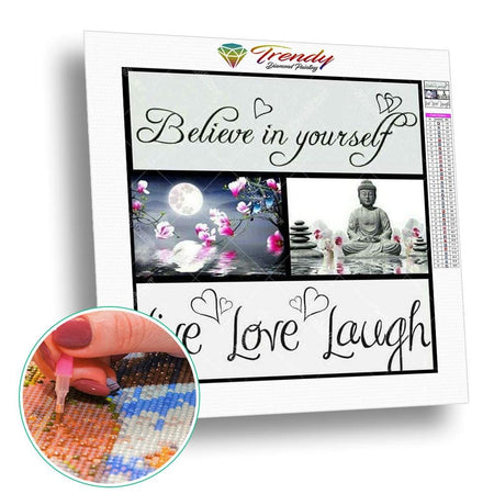 Message Bouddha Love | Broderie diamant kit - Portrait Produit Religion