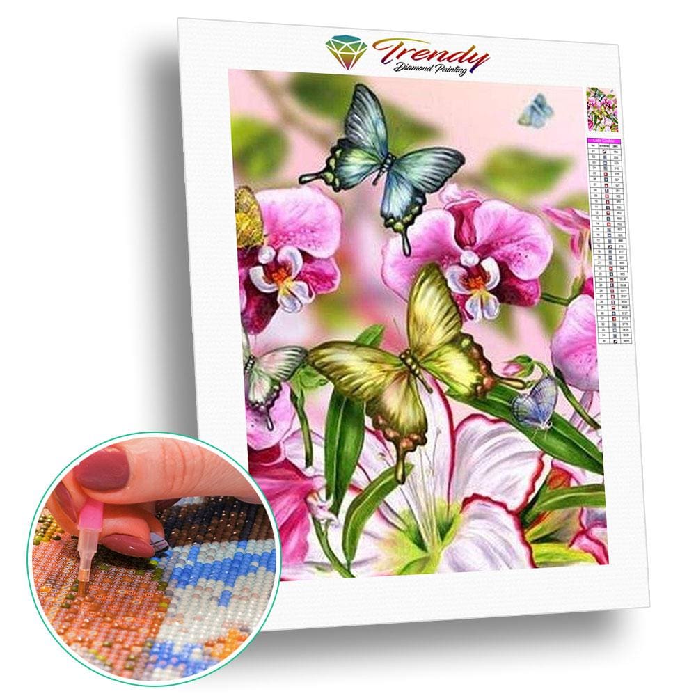 Orchidées papillon - modèle M002 | Broderie diamant - Dessin Dessin crayon Fleur Fleur et plante Produit