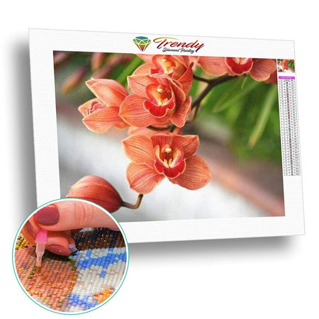 Orchidées rose orangé - modèle M002 | Broderie de diamant - Fleur Fleur et plante Produit