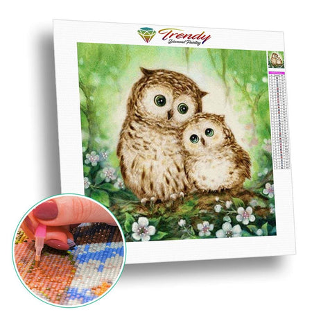 Papa hiboux et son petit tout doux | Broderie point de diamant - Animaux Hibou Produit