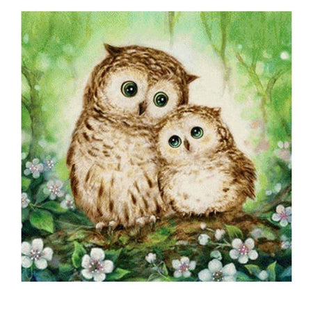 Papa hiboux et son petit tout doux | Broderie point de diamant - Animaux Hibou Produit