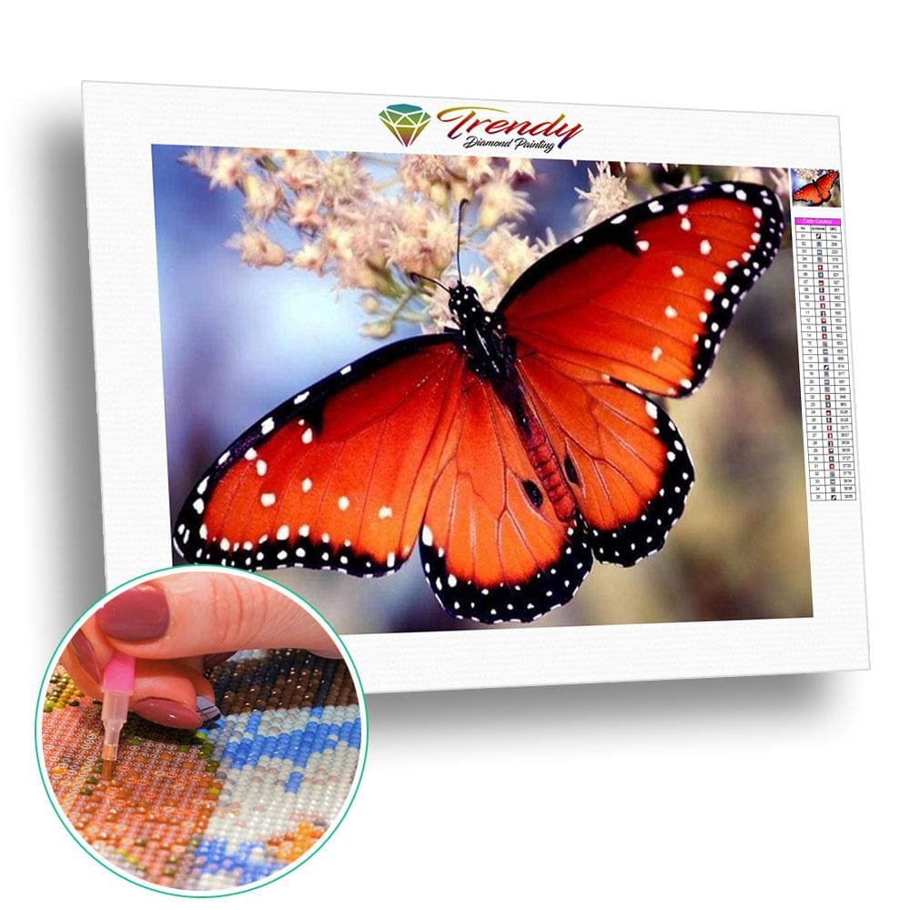 Papillon orangé à point blanc | Diamond painting kit - Animaux Papillon Produit