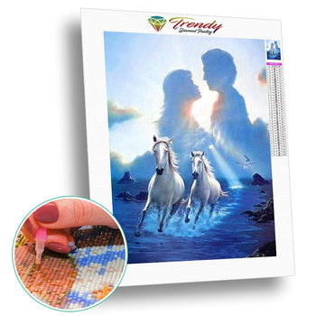 Paysage romantique - modèle M001 | Diamond painting grand format - Animaux Cheval En forêt Paysage Produit