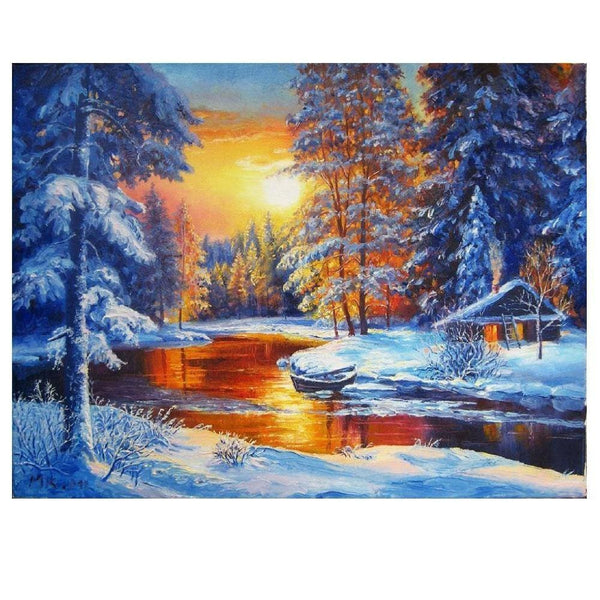 Peinture dune maisonnette en hiver | Toile diamant - Hiver Paysage Produit
