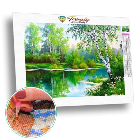 Peinture sur le thème de lété en foret - modèle M001 | Caneva diamant - En forêt Paysage Produit Été