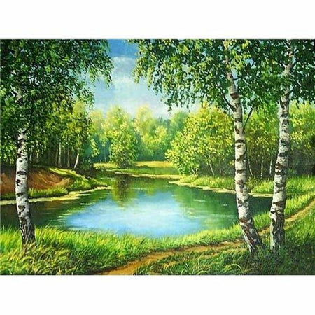 Peinture sur le thème de lété en foret - modèle M002 | Toile diamant - En forêt Paysage Produit Été