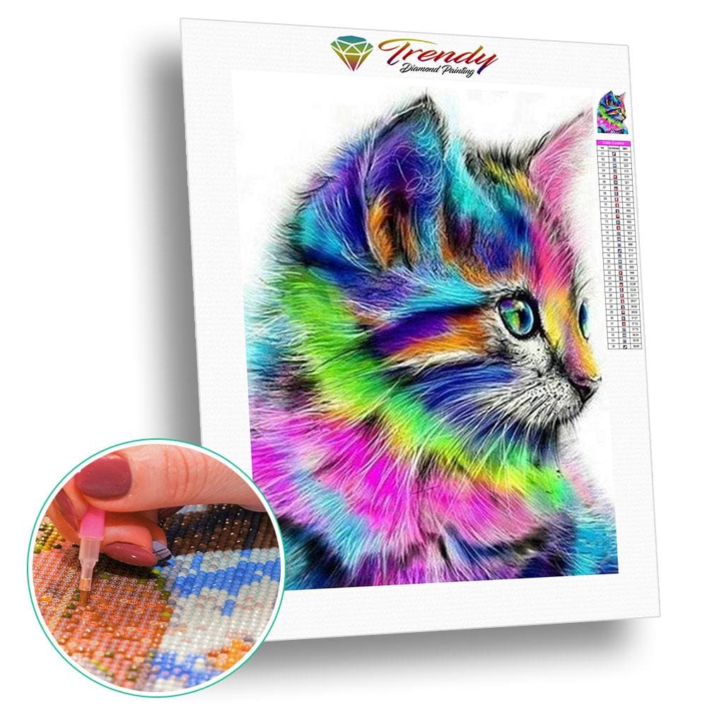 Petit chaton multicolore trop chou | Broderie diamant kit complet - Animaux Chat Produit