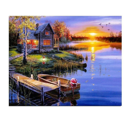 Petit couché de soleil en rivière | Kit de broderie de diamant - Paysage Produit Été