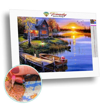 Petit couché de soleil en rivière | Kit de broderie de diamant - Paysage Produit Été