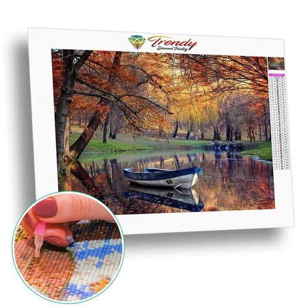 Petite barque sur leau en automne | Diamond painting kit - Automne Paysage Produit