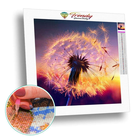 Pissenlits admirant le couché de soleil - modèle M001 | Kit de broderie de diamant - Fleur Fleur et plante Paysage Produit À la mer