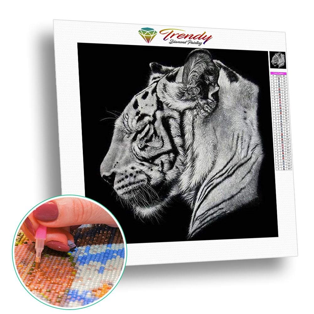 Portraits félins Lion tigre et léopard - modèle M005 | Broderie diamant toile entière - Animaux Lion Léopard Produit Tigre