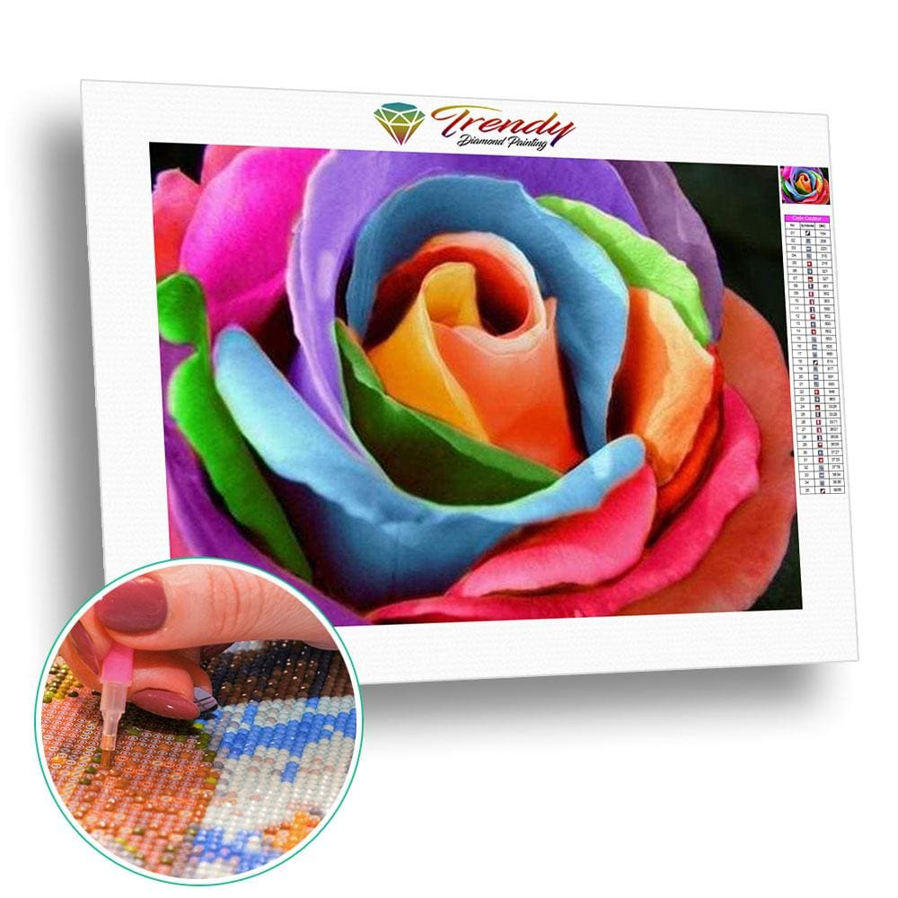 Rose aux pétales multicolores - modèle M002 | Toile de diamant - Fleur Fleur et plante Produit