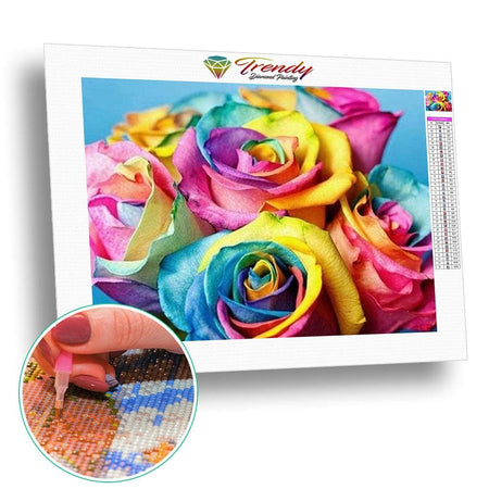 Rose aux pétales multicolores - modèle M004 | Diamond painting grand format - Fleur Fleur et plante Produit