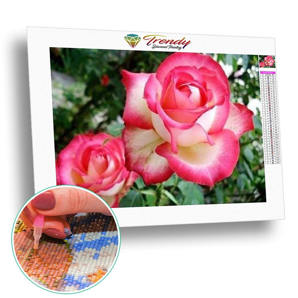 Rose blanche bi-ton - modèle M001 | Broderie diamant toile entière - Fleur Fleur et plante Produit