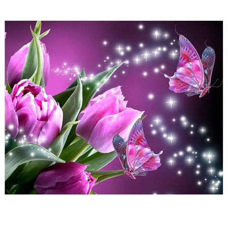 Rose papillon féérique | Diamond painting grand format - Animaux Fleur Fleur et plante Papillon Produit