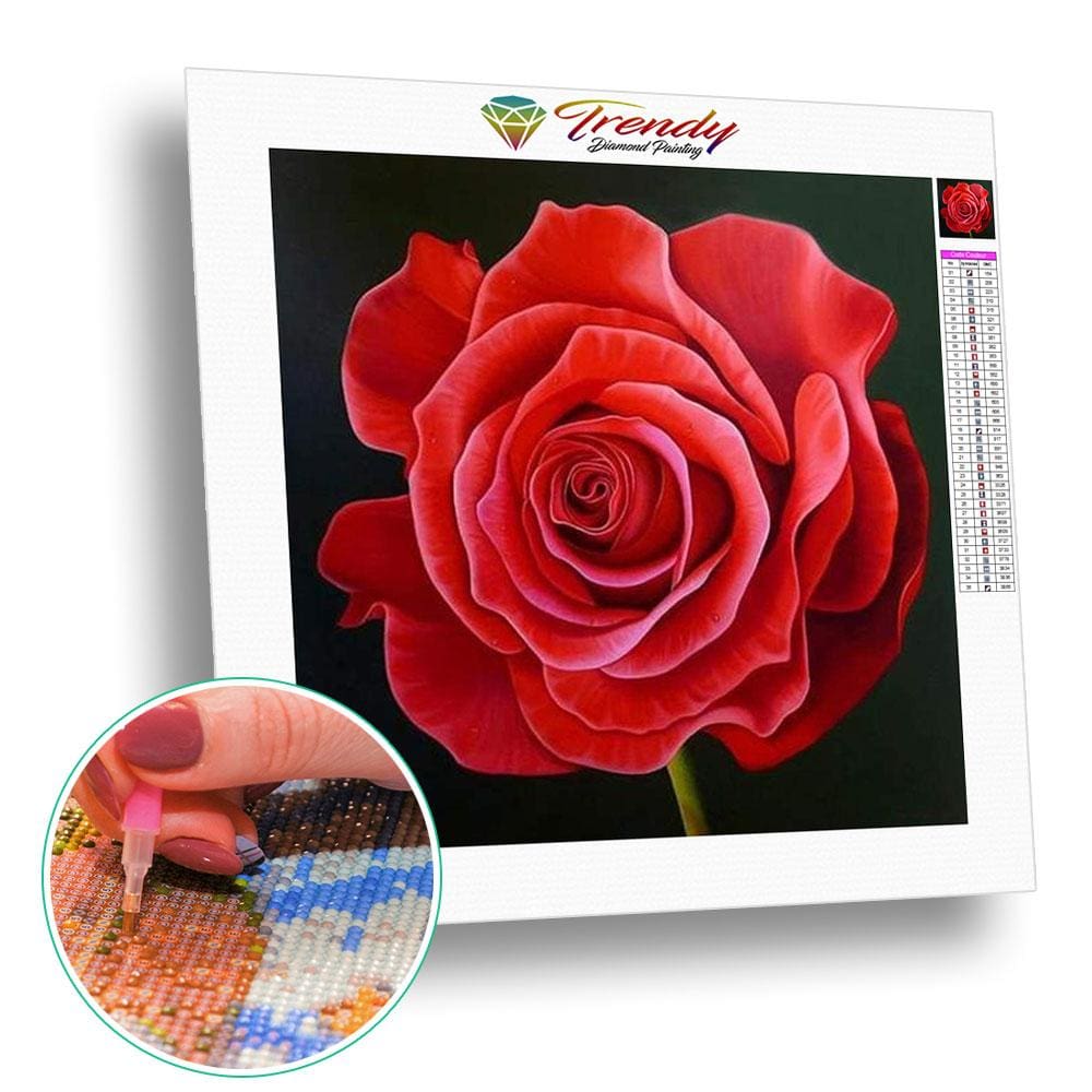 Rose rouge - modèle M004 | Broderie diamant toile entière - Fleur Fleur et plante Produit