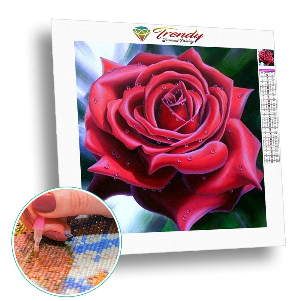 Rose rouge - modèle M005 | Broderie point de diamant - Fleur Fleur et plante Produit