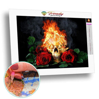Skull roses | Kit de broderie de diamant - Dessin Dessin crayon Gothic Produit