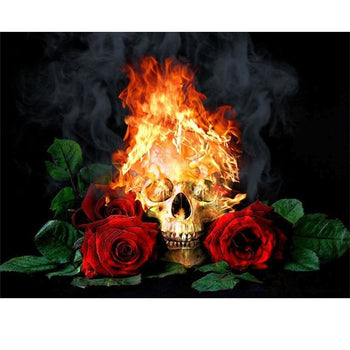 Skull roses | Kit de broderie de diamant - Dessin Dessin crayon Gothic Produit