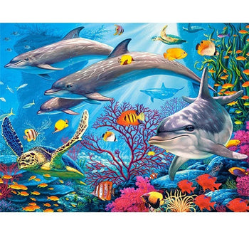 Sous locéan | Broderie diamant toile entière - Animaux Paysage Poisson Produit À la mer