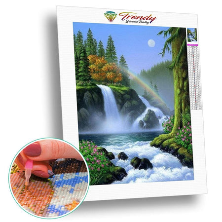 Splendide cascade deau | Broderie point de diamant - Automne En forêt Paysage Produit