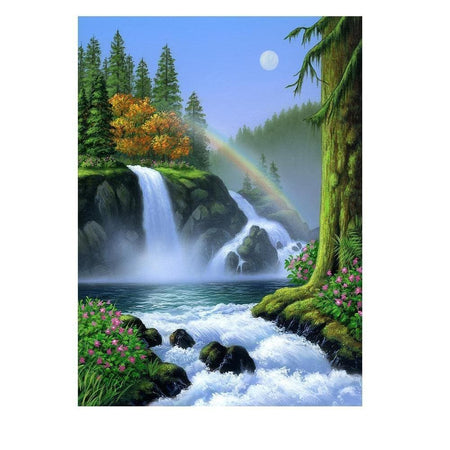 Splendide cascade deau | Broderie point de diamant - Automne En forêt Paysage Produit