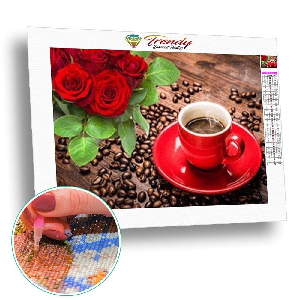 Tasse de café à la rose | Kit broderie diamant - Fleur Fleur et plante Produit