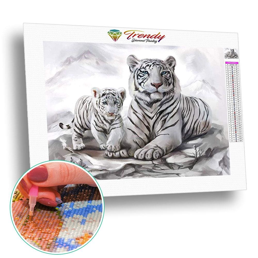 Tigre blanc sur un rocher | Kit de broderie de diamant - Animaux Produit Tigre