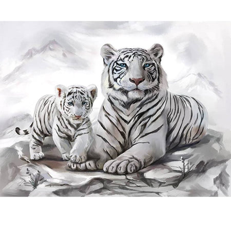 Tigre blanc sur un rocher | Kit de broderie de diamant - Animaux Produit Tigre