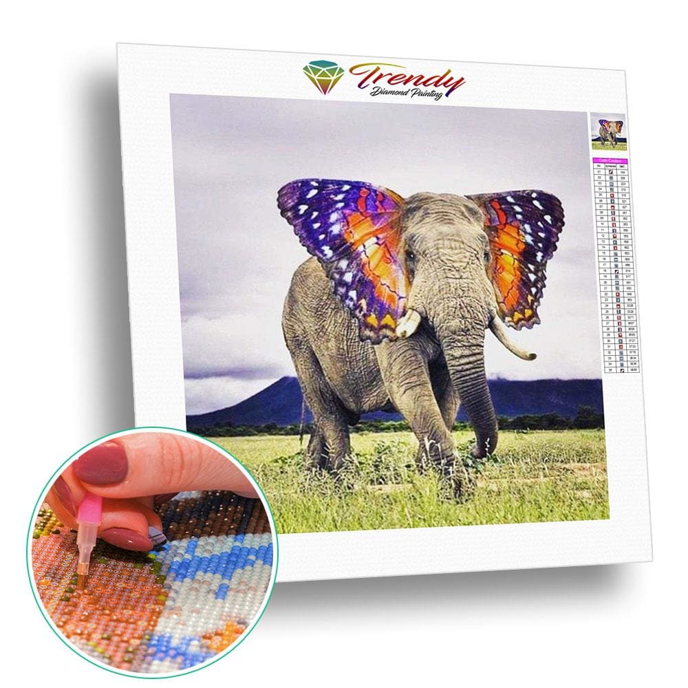 Un éléphant aux oreilles de papillon | Tableau de diamant - Animaux Produit Éléphant