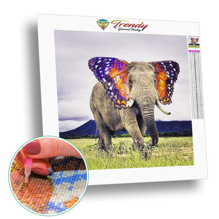 Un éléphant aux oreilles de papillon | Tableau de diamant - Animaux Produit Éléphant
