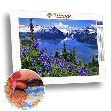 Vue imprenable sur les monts enneigés | Broderie diamant kit - Paysage Printemps Produit À la montagne