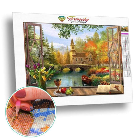 Vue sur châteaux - modèle M002 | Tableau diamant - Au village En ville Paysage Produit