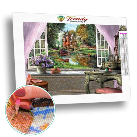 Vue sur châteaux - modèle M004 | Broderie de diamant - Au village En ville Paysage Produit