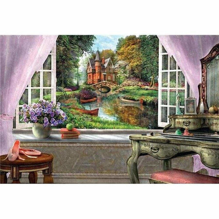 Vue sur châteaux - modèle M004 | Broderie de diamant - Au village En ville Paysage Produit